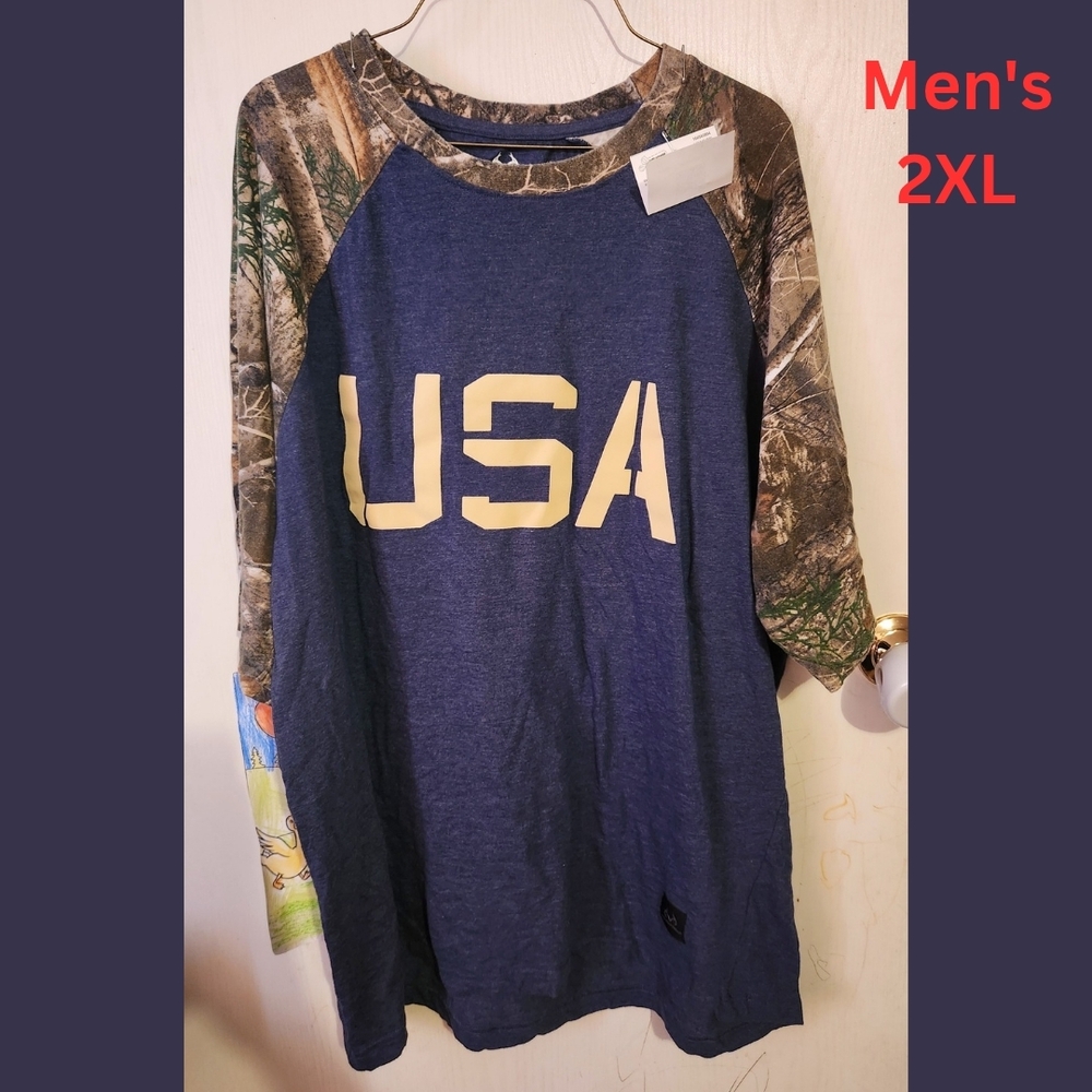 Realtree Men's Short Sleeve USA Blue and Green Camouflage Shirt